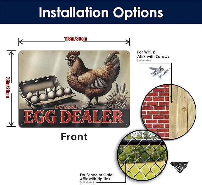 Local Egg Dealer Funny Chicken Coop Sign Farm Fresh Eggs Aluminum Sign Humorous Poultry Farm Decor Gift for Chicken Lovers Rustic Metal Sign 8x12 Inches Style-07