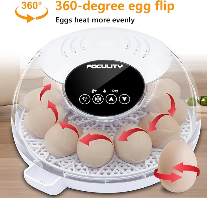 Egg Incubators for Hatching Eggs with Smart Automatic Turning Small Poultry Duck Quail 12 Eggs Chicken Incubator Temperature Days Control Humidity Display Candler Hatcher Machine, Fahrenheit