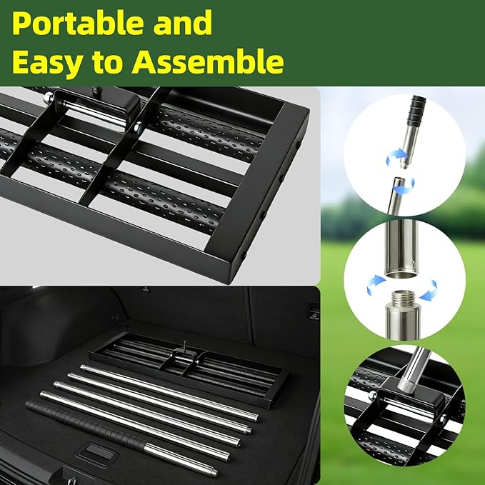 Lawn Leveling Rake 30"×10", Stainless Steel Landscaping Tool with 8ft Adjustable Handle, Effort-Saving with 2 Rollers, Foldable Leveler Rake for Yard, Topsoil, Farm, Backyard, Black