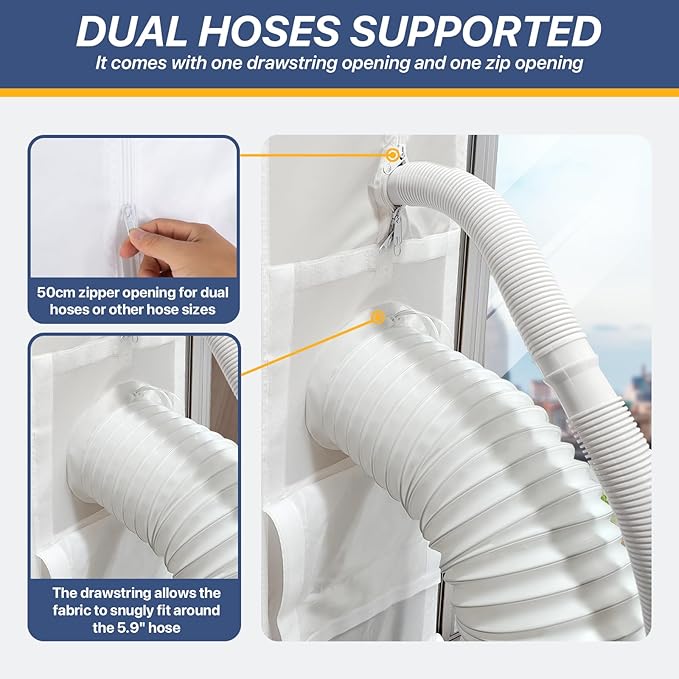Loviga Portable AC Window Vent Kit for Sliding Door, 100% Sealing Portable Air Conditioner Window Kit Seal Kit for AC Unit Clothes Dryer, 9X91 Inch Length Adjustable, Waterproof, No Drilling