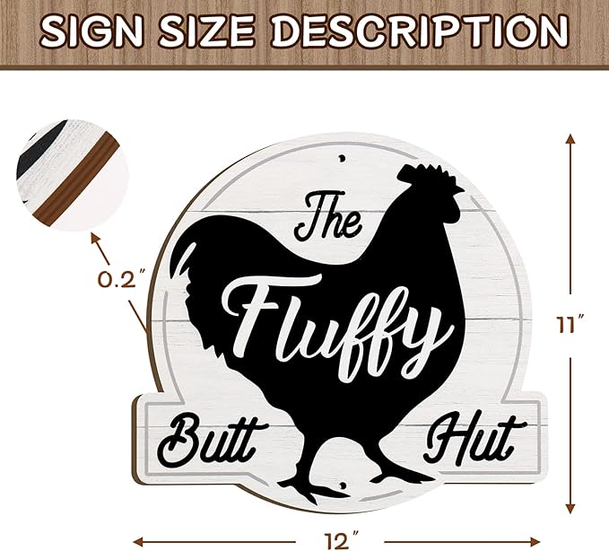 The Fluffy Butt Hut Signs,Chicken Coop Sign,Home Chicken Shed Decor (white)
