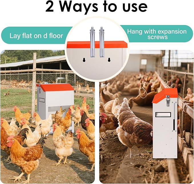 Chicken Feeders No Waste 20lbs Large Automatic Poultry Feeder with Lid Auto Feeding Though Dispenser for Duck Turkey Pheasant Chicken Coop Feeder System