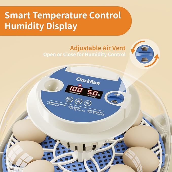 12 Egg Incubator with Temperature and Humidity Display, Automatic Egg Turning, Egg Candler, Automatic Water Refill, for Chicken, Quail & Duck Eggs, Perfect for Home, Farm, Classroom, Lab Incubators