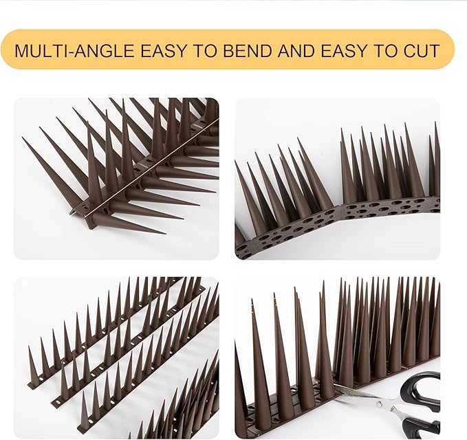 OFFO Bird Spikes Pigeon Outdoor Spikes for Cat Keep Birds Raccoon Woodpecker Away Covers 20 Feet(6.1m), Brown