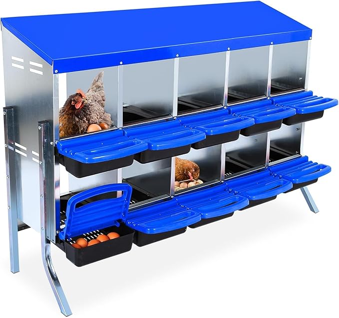 Chicken Nesting Box，10-Hole Nesting Boxes for Chicken Coop with Removable Plastic Egg Tray & Ventilation Holes, Wall Mount/Freestanding Poultry Laying Boxes for Hens, Ducks & Coops