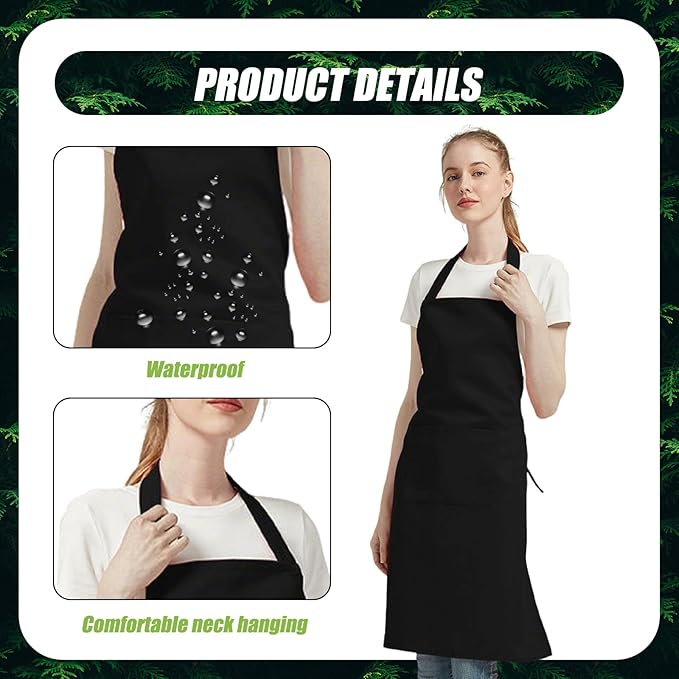 Thick Waterproof Apron with Pocket, Oil-proof Adjustable Neck Apron for Men Women, Unisex Adult Aprons Black Butcher Aprons for Gardening, Dishwashing, Kitchen Cooking, Car Washing, Pet Grooming