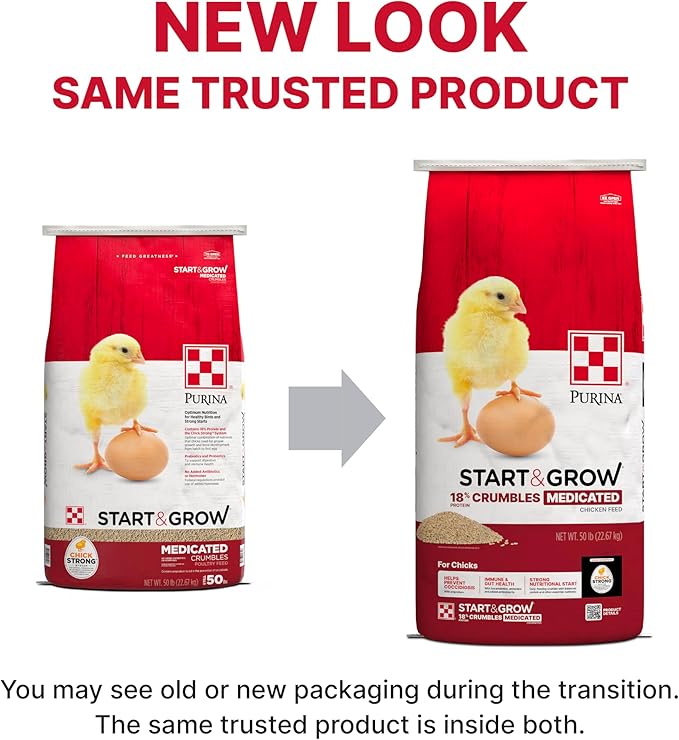 Purina Start & Grow | Medicated Chick Feed Crumbles | Food for Baby Chicks - 50 Pound (50 lb) Bag
