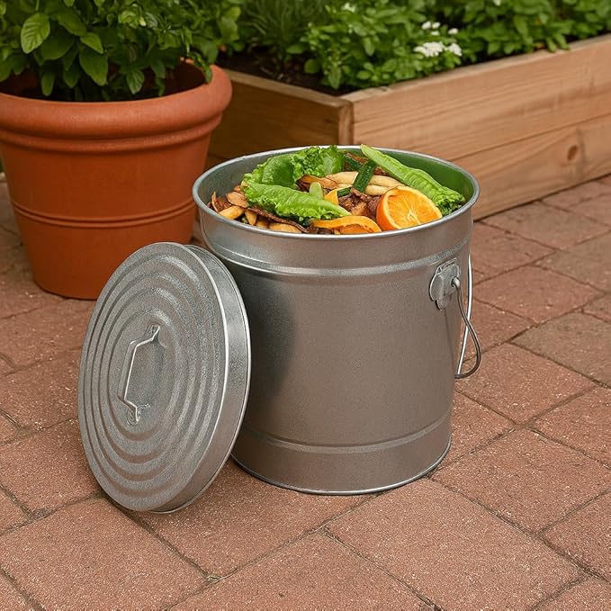 6-Gallon Galvanized Steel Locking Lid Storage Can – Heavy-Duty Metal Utility Bin for Tools, Feed, Trash & Pet Food – Rust-Resistant Outdoor Container