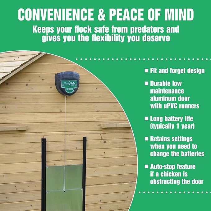 Brinsea ChickSafe Eco Automatic Chicken Coop Door Opener and Door Kit for Hen House with Adjustable Light Sensor, Safety Sensor, Space Saving 2-Stage Aluminum Door