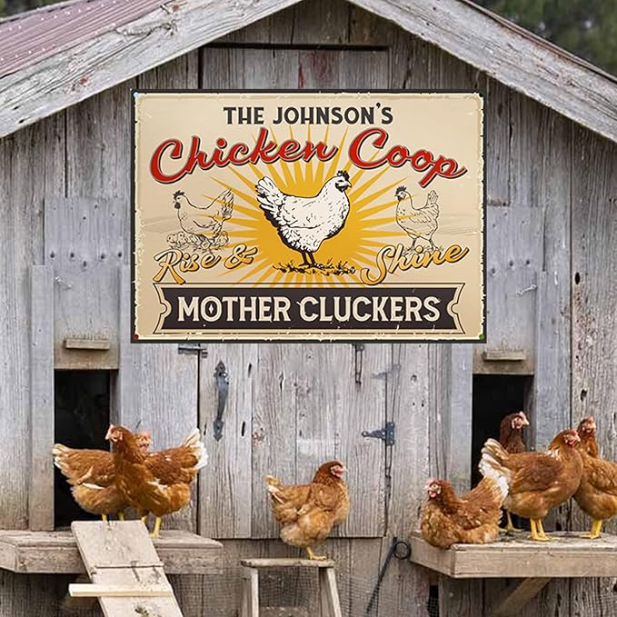 Personalized Fluffy Butt Hut Chicken Coop Sign, Custom Farmhouse Metal Sign with Spoiled Hens Wall Art, Funny Backyard Chicken Decor for Coop, Barn, Farm, Rustic Vintage Style DS12