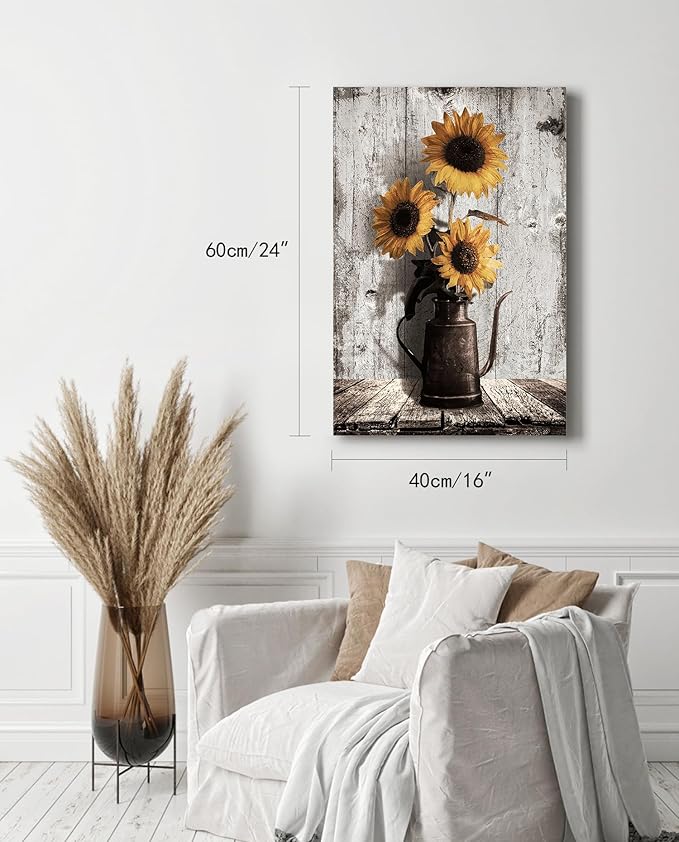 Sunflower Pictures Kitchen Wall Decor: Yellow Sunflower Paintings Rustic Farmhouse Wall Art Canvas Prints Vintage Posters Country Bathroom Decor Modern Artwork Wall Hanging Decor 16x24 Inches