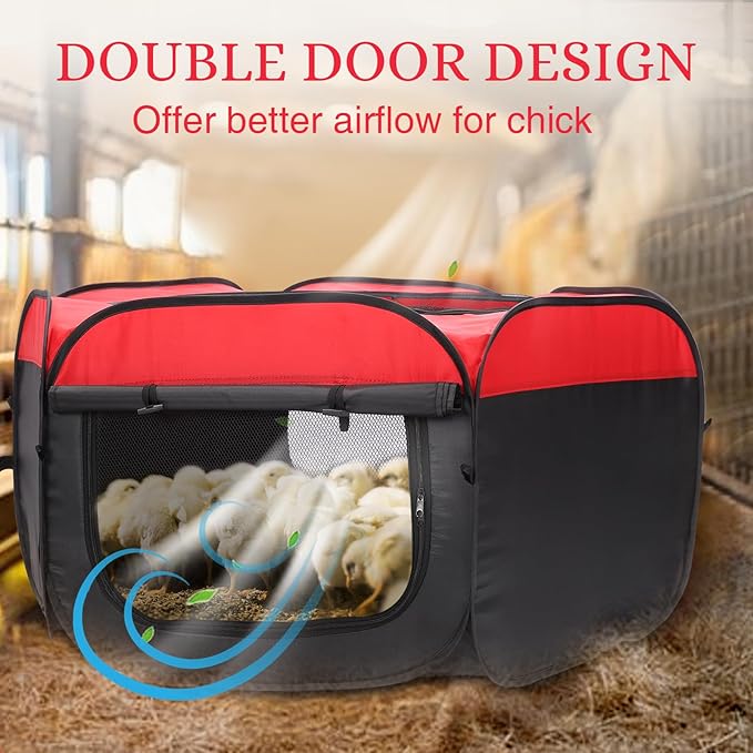 Brooder Box for Chicks - Chicken Brooder Kit with Dual Doors Design Pop-Up Playpen, Top Cover, Waterproof Mat, Storage Bag | Indoor Baby Chick Starter Kit for Ducklings, Quail & Poultry