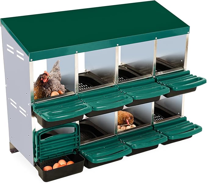 8-Hole Chicken Nesting Box, Roll Away Nest with Removable Tray, Easy Egg Collection & Cleaning, Wall-Mount Nesting Boxes for Hens, Chicken Coop - Green
