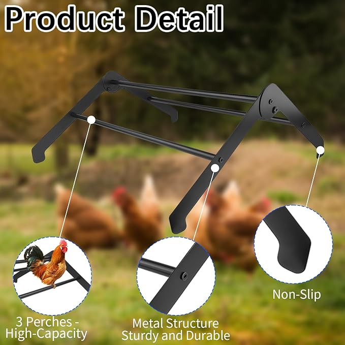 Chicken Perch Roosting Bars for Coop, Adjustable Farm Chicken Perches for Coop, Metal Roost Ladder, Chick Roosting Bars for Brooder, Baby Chicken Toys for Hens Birds, Black