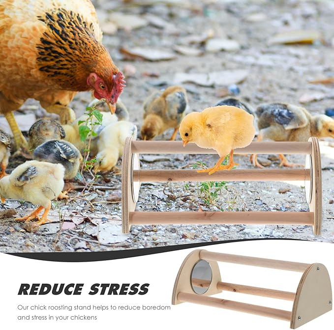 Chicken Roosting Bar and Chick Perch for Brooder, Wooden Standing Perch with Support Frame, Natural Wood Chicken Coop Accessory for Chick Roosting and Standing