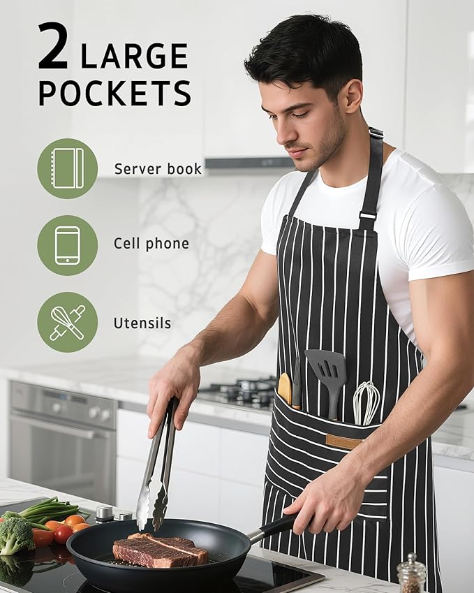 Syntus Adjustable Bib Apron with 2 Pockets Cooking Kitchen Aprons for Women Men Chef