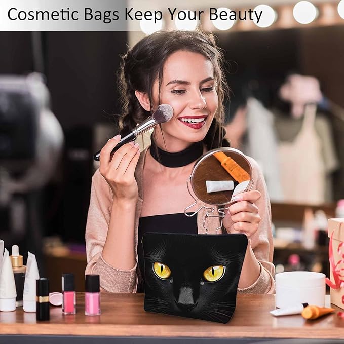 Women Makeup Organizer Bag Cat Animal Kitten Black Cat Flax Cosmetic Bag Makeup Bags Toiletry Bag Accessories Organizer Travel Bags For Home Bathroom Office Hotel Gym