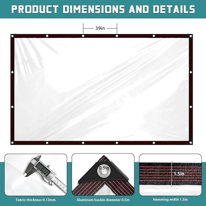 Clear Tarps with Grommets - 5X7 Plastic Tarp Heavy Duty Waterproof Clear Vinyl Patio Enclosure Plastic, Tarpaulin for Greenhouse Outside Porch Chicken Coop Gazebo Plant Garden