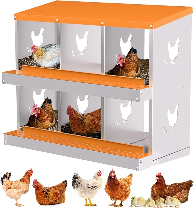 Nesting Boxes for Chickens, Chicken Coop Laying Boxes for Hens with Egg Rollaway System to Protect Eggs, 6/8/10-Hole Galvanized Steel Chicken Nesting Boxes Backyard Farm, Easy to Clean
