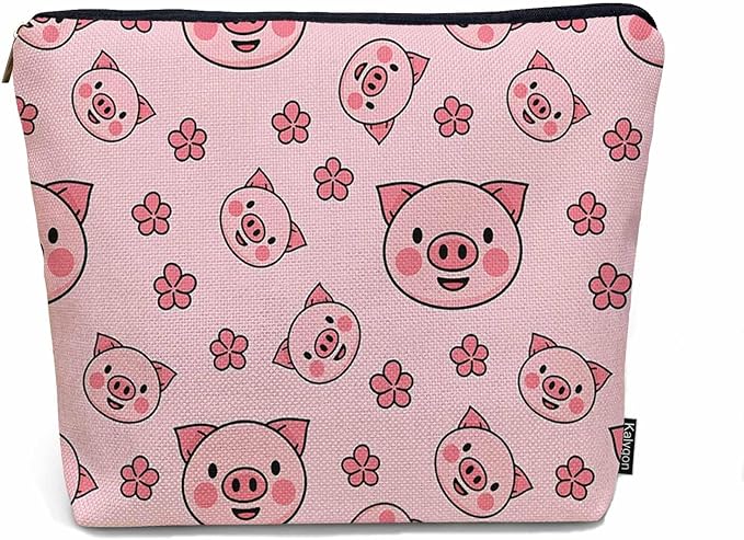 Women Cosmetic Bag Pig, Cute Piggy Pigs Pink Cute Makeup Bag For Purse Cosmetic Travel Bag For Toiletries Makeup Organizers Storage Bag Flax Skincare Bag Make Up Pouch Bags
