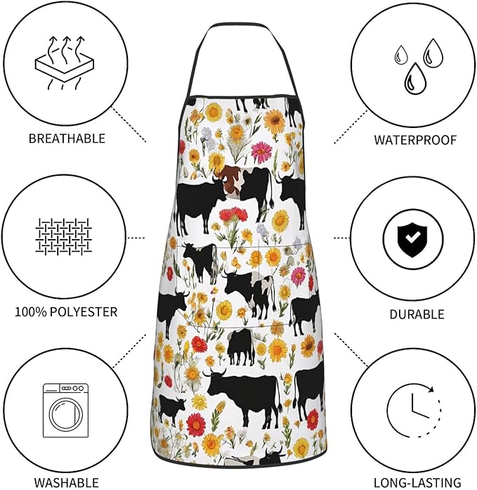 Premium Soft Water-Resistant Apron For Cooking, Gardening, Bbq, Cattle Farm Sanctuary Aprons For Men Women, Unisex Adjustable Waist Work Bib Chef Apron For Kitchen, Cafe, With Pocket