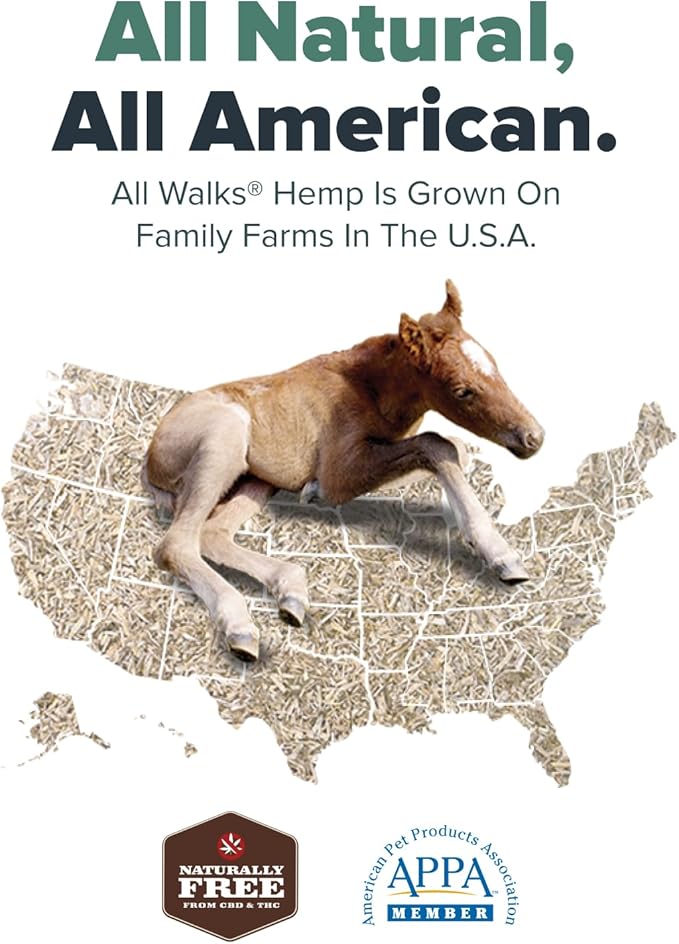 All Walks 40 Liters(4 x 10L Bags) Premium Natural Hemp Bedding, Odor Control, Low Dust, Highly Absorbent, for Rabbits, Hamsters, & Small Animals, Biodegradable, Made in USA