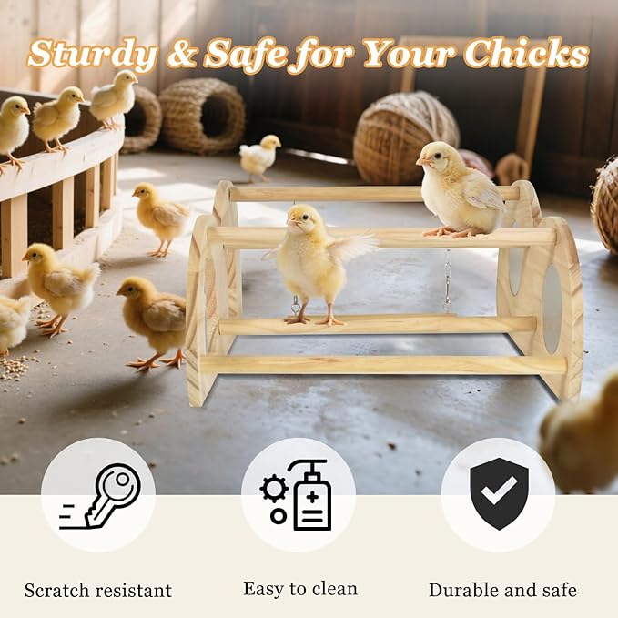Chicken Perch - Chicken Roosting Perch with Natural Solid Wood, Hand-Polished Freestanding Design for Birds, Chicks & Parrots | Chicken Perch for Coop Accessories(Medium, Swing & Mirror)