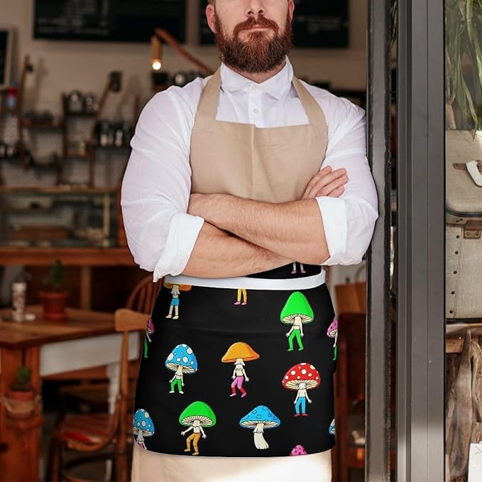 Unisex Apron for Cooking Server Waitress Half Waist Apron with 3 Pockets