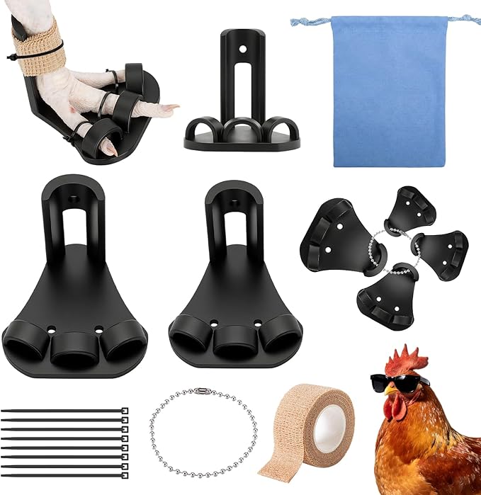 4 Size Chicken Leg Splints with Toe Separator, Durable and Unbreakable PETG Material for Broken Leg Bumblefoot Curled Toes, Reinforced Poultry Leg Brace for Hens Chicks Ducks