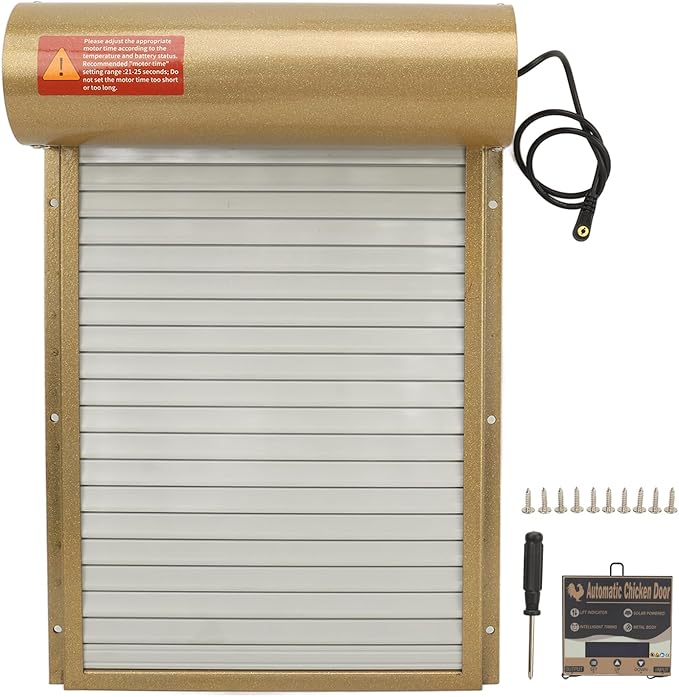 Automatic Chicken Coop Door Opener Battery Powered Timer LED Display with Programmable Controller for Chicken Duck Goose Poultry Coop (Gold)