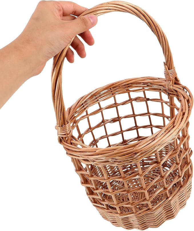 Rustic Wicker Basket: Egg Gathering Basket With Handle - Bread Storage Woven Bin - Rustic Farmhouse Design With Handles For Easy Carrying