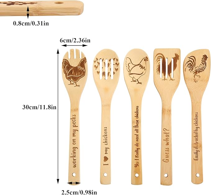Chicken Wooden Spoons for Cooking Mothers Day Chicken Decor Chicken Kitchen Accessories Rooster Kitchen Decor Farmhouse Chicken Stuff Mothers Day Chicken Gifts for Women