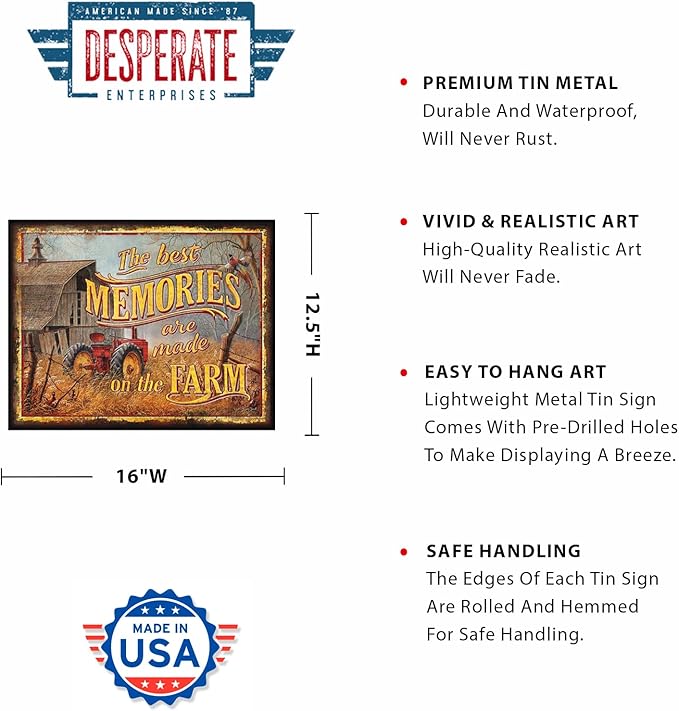 Desperate Enterprises Farm Memories Tin Sign - Nostalgic Vintage Metal Wall Decor - Made in USA
