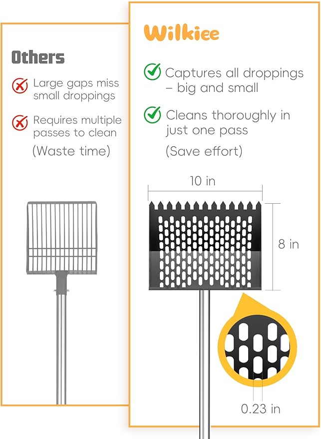 Chicken Poop Scooper & Rake, Metal Sifting Shovel 10" Wide Metal Head, Adjustable Handle to 74", Chicken Coop Scooper with Adjustable Handle for Chicken Coop & Pet Waste Cleaning