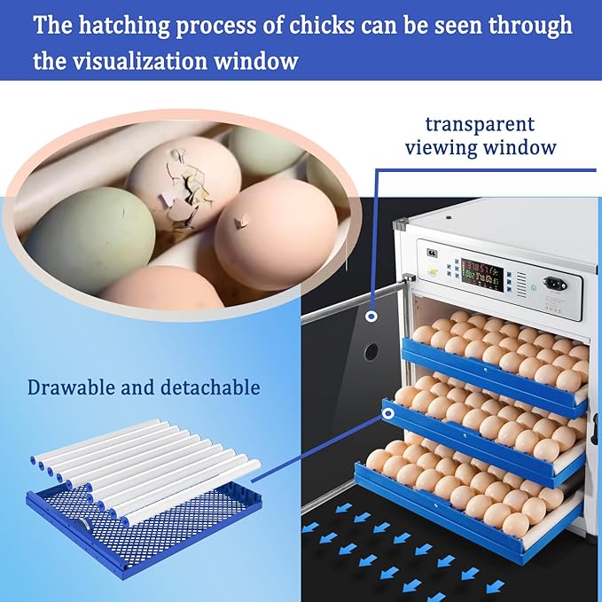 68 Egg Automatic Egg Incubator w/Smart Temp & Humidity Control,Self-Turning & Water Refill for Hatching Chicken Duck Goose Pigeon Eggs (Ac/DC Incubator)