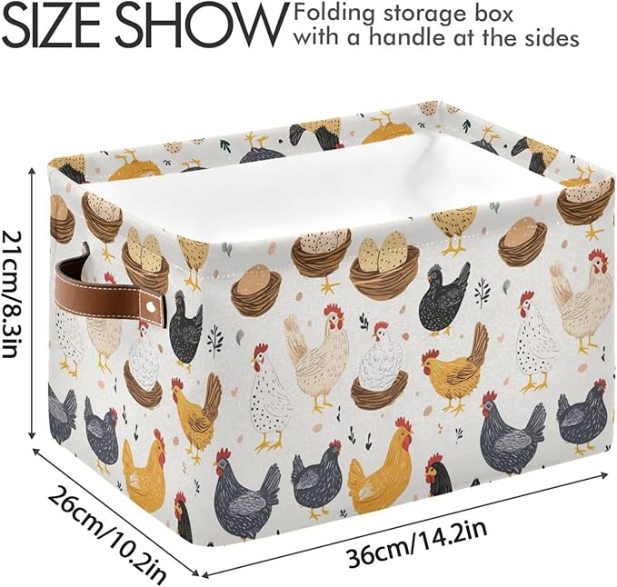 Domestic Chicken Storage Basket Canvas Fabric Collapsible Storage Bins Box Organizer Waterproof for Home Bedrooms 1 Pack