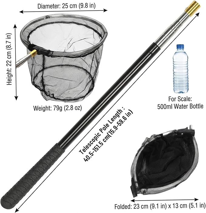 Butterfly Net, Chicken Net, Adjustable Animal with Handle 16-60 Inch Telescoping Steel Pole with Folding Head for Catching Birds, Poultry, and Small Animals