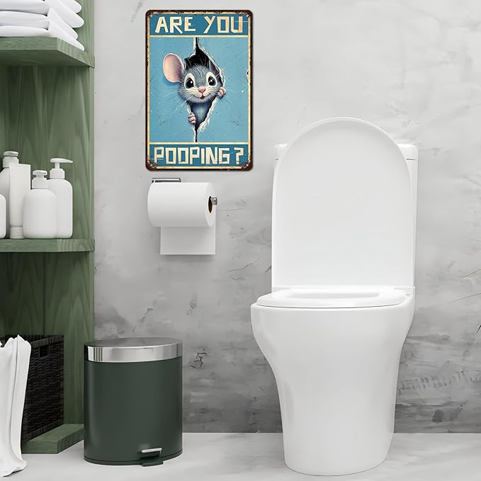 Vintage Mouse Tin Sign Are You Pooping Retro Wall Decor Wall Art Funny Bathroom Metal Poster Indoor Store Living Room Farm Cafe Toilet Bar Office Man cave 12 * 8inch