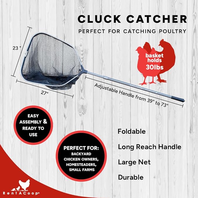 RentACoop Cluck Catcher Chicken Catching Net for All Poultry, Turkeys, Ducks, Quail, and Other Small Animals
