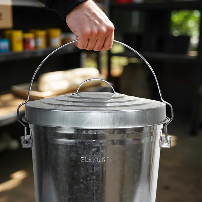 Plexon 8.8 Lb Poultry Feeder Stainless Steel Hanging Chicken Feeder no Waste Food-Grade with 6 Gallon Galvanized Storage Bucket with Locking Lid for Bird Seed Chicken Feed, Bundle