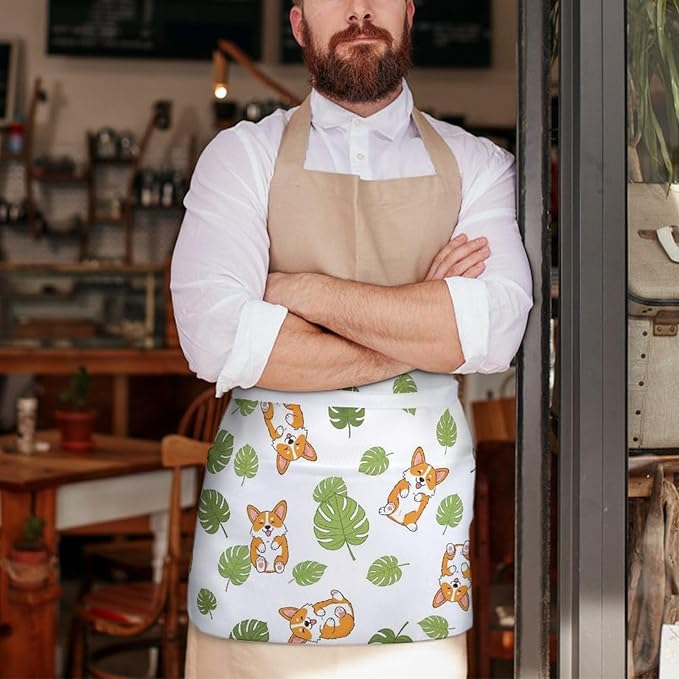 Server Apron with 3 Pockets Waist Waiter Waitress Half Apron Short Aprons