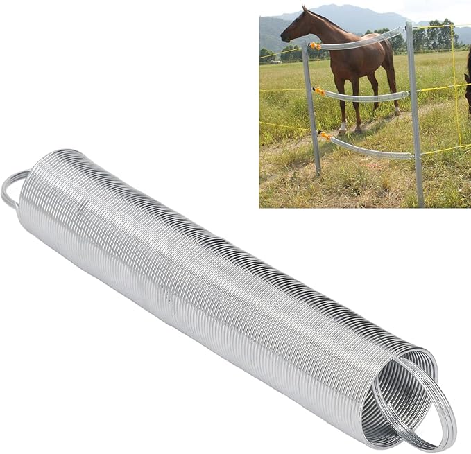 Electric Fence Spring Gate Kit,2pcs Electric Fence Spring Gates Stainless Steel 16 Feet Tension Livestock Fence Spring for for Field Fencing Pasture Gates