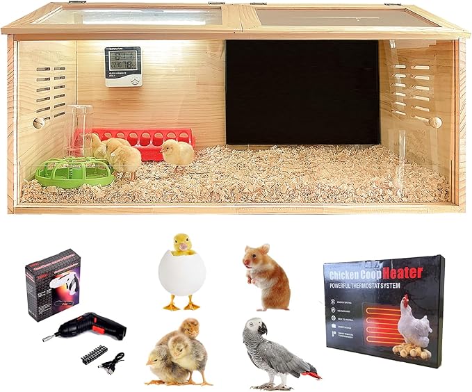 Brooder Box for Chicks,Quail cage,Baby Chicken Supplies,Includes Chicken coop Heater/Quick Installation Tool/Feeding Trough/Water Dispenser, etc,Suitable for Chicks/Duck/Parrot (32" x 16" x 16")