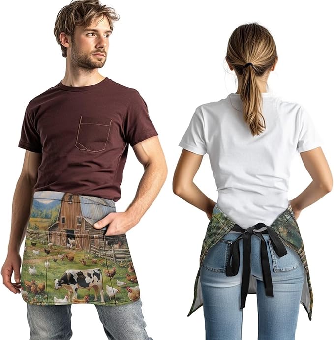 Waistress Apron with Pockets Coffee Waiter Apron Long String Chef Half Aprons for Cooking Kitchen Hairdresser