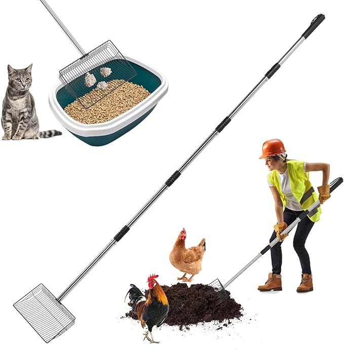 Chicken Poop Scooper, 66.9in Stainless Steel Long Chicken Coop Litter Scoop, Detachable Poop Shovel for Chicken Coop Accessories, Chicken coop Cleaning Tools