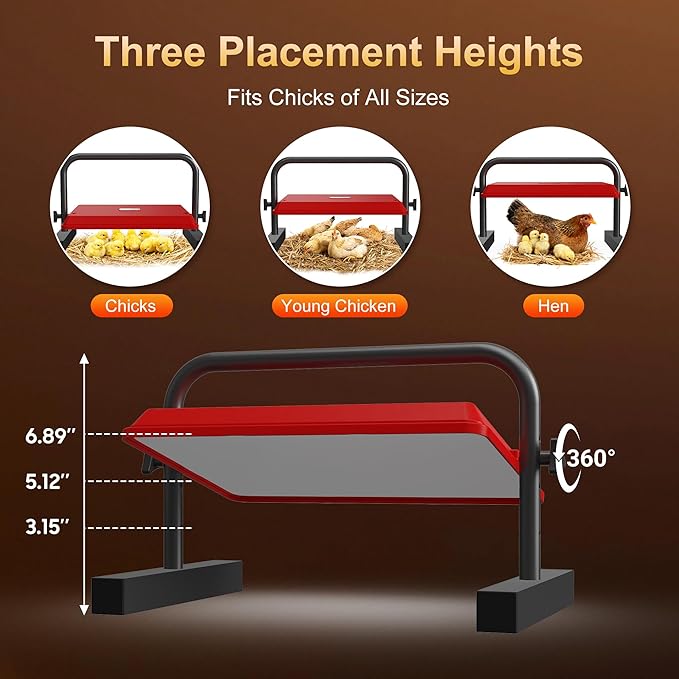 Chick Heat Plate, 15" x 10"Large Brooder Heating Plate for Poultry, Safe Chicken Brooder Heater, Chick Warmer, 60W, 3 Levels, Fast & Even Heating, 3 Adjustable Height/Angle, Energy-Saving