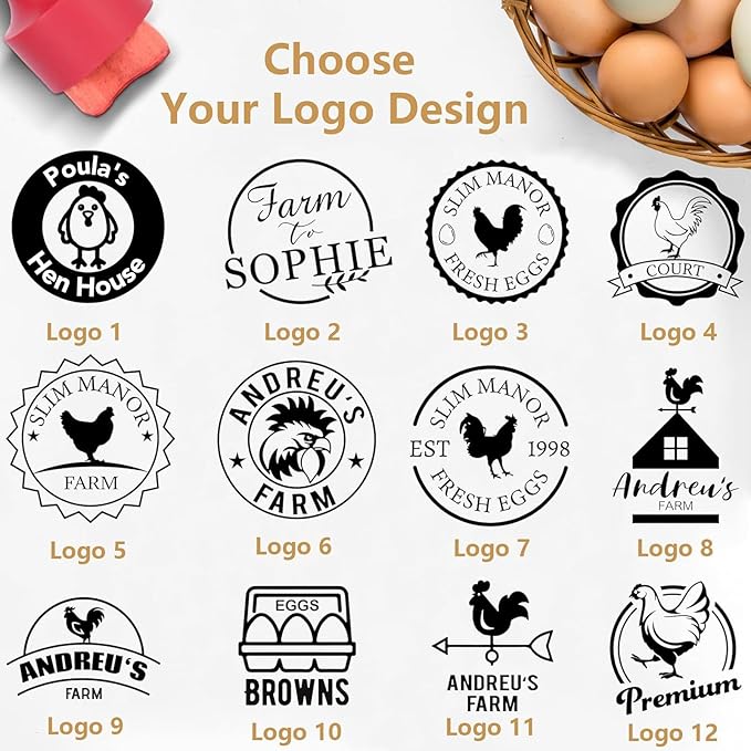 Egg Stamps for Fresh Eggs, Custom Egg Stamp with Ink Pad, Rubber Egg Stamp, Unique Designs for Farm Branding, Personalized Gift for Farmer & Rancher, Chicken Coop Accessories(0.8 inch)