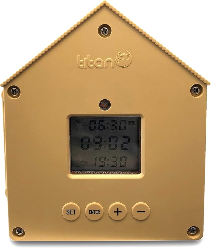 Titan Incubators HD Power Automatic Chicken Coop Door Opener with Light Sensor and Timer 5KG Lift, Yellow