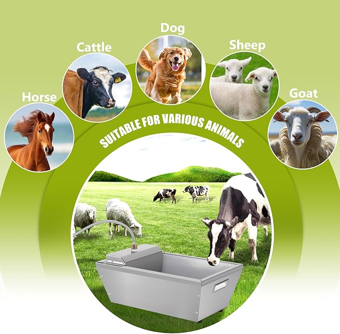 4Gal Automatic Livestock Water Trough for Horse Metal Auto Dog Water Bowl Dispenser for Dogs Large Capacity Self Filling Livestock Waterer Feeder for Dogs Horse Goat Sheep Pet