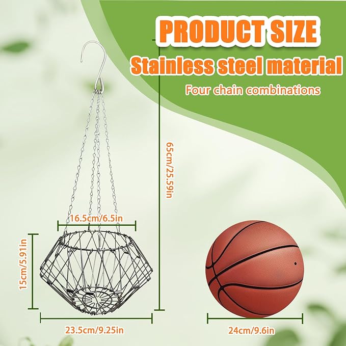Hanging Chicken Feeder,9.25IN Large Foldable Chicken Vegetable Treat Holder Ball with 4Pcs Hanging Stainless Chain,Sturdy Poultry Cabbage Feeder Basket for Chicken Coop(Large)